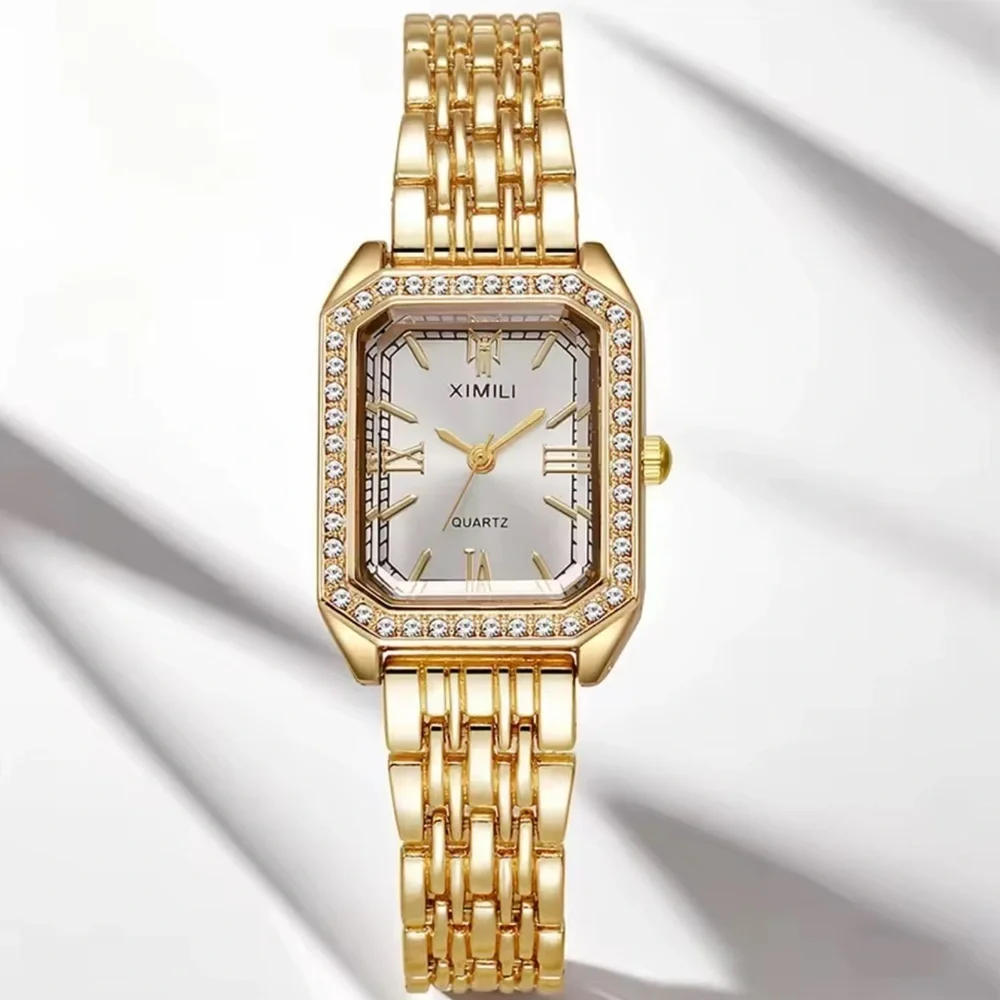 Classic Gold Square Crystal Watch